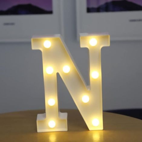Lettera LED illuminata, lampada da tavolo con alfabeto in plastica, decorazione da parete per compleanni, matrimoni, feste e casa – N