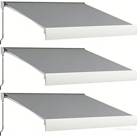 3er-Set gelenkarmmarkise 3m Elektrische Markise mit Handkurbel & Fernbedienung, Balkonmarkise Sonnenschutz aus Aluminium in Hellgrau