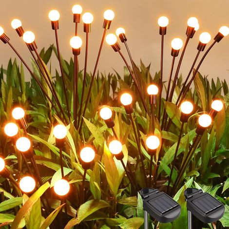 MINKUROW Solar-Gartenleuchte für den Außenbereich, 2 Stück, 16 LEDs, Glühwürmchen, IP65, wasserdicht, für den Außenbereich, Solarleuchten für Garten, Auffahrt, Terrasse, Balkon, Weg, Rasen, Party-Deko (1/5)