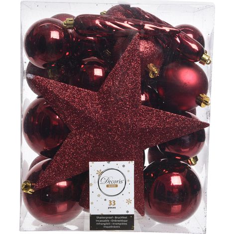 33 PALLINE DI NATALE 8CM+PUNTALE ROSSO SANGUE