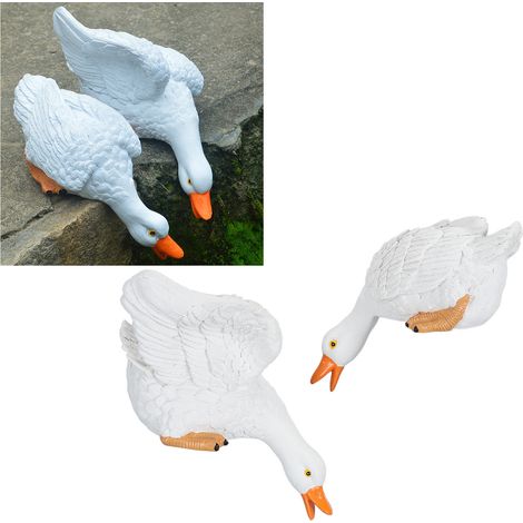 Statue de Canard Décorative 2pcs, Résine Imperméable pour Jardin, Modèle Flotteur, Dimensions 13x10x14.5cm et 14x8x10.5cm, Ornement Animal Cour (1/5)