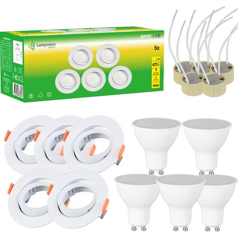 Lot de 5 Spot LED 4.9W 120° GU10 orientable downlight Ø90 Lumière Blanc Neutre (1/5)