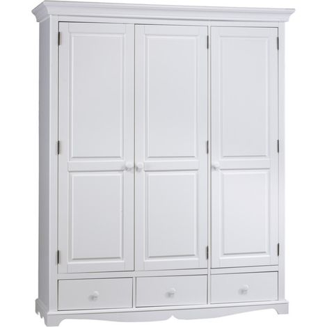 Armoire Penderie Blanche Style Anglais 3 Portes 3 Tiroirs 164,3 x 194,8 x 54,5 cm