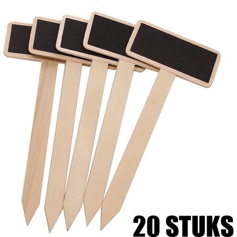 20 etiquetas de pizarra de madera natural con estacas,6,1 x 3,1 x 14,7 cm,natural,madera,negro (1/5)