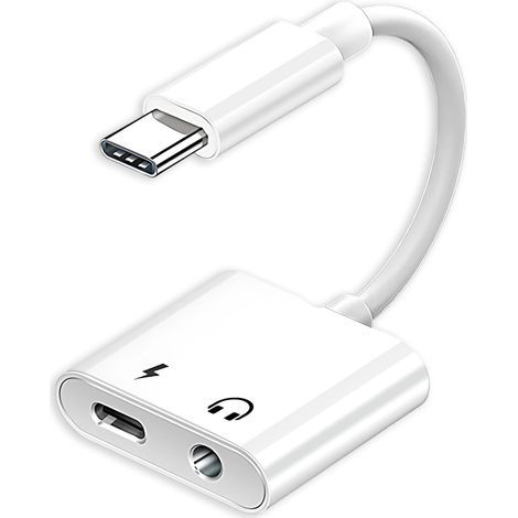 Adattatore 2 in 1 da USB-C a jack per cuffie da 3,5 mm compatibile con iPhone 15/16, Samsung Galaxy, Huawei, Google Pixel, ricarica rapida PD da 60 W, bianco (1/5)
