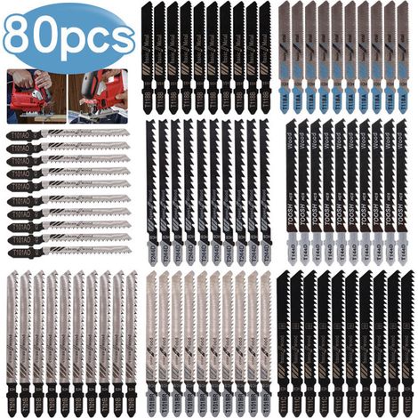 80pcs Lames de Scie Sauteuse à Tige en T , Fabriquées en HCS/HSS, avec étui de rangement pour la coupe du bois, du plastique et du métal