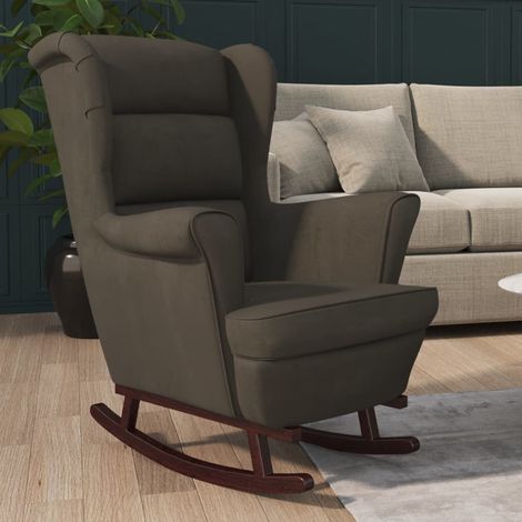 Fauteuil à bascule Chaise berçante et pieds en bois d'hévéa Gris foncé Velours ZSD73220 (1/5)
