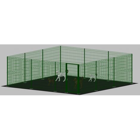 .Recinto-Box Modulare per Cani in Ferro Zincato e Verniciato Verde-con Pali a Tassellare - cm 600x600x192h (1/3)