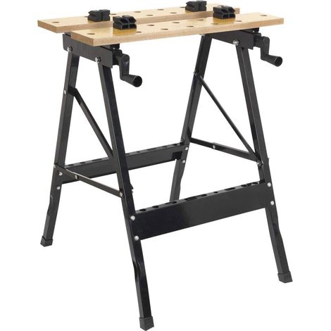 Banco da Lavoro Pieghevole 56x62x77 cm in Acciaio con Piano in Legno Nero (1/5)