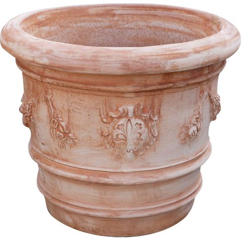 Biscottini – Vase rond en terre cuite 80 cm – Hauteur 68 cm – Résistant au gel – Fait main en argile toscane – Pour extérieur et intérieur