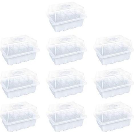 10 Pièces Kit De Démarrage pour Plantes Démarrage pour Semis, Mini Serre pour Semis Kit Bac à Semis, Plateaux De Culture De Plante pour Croissance De La Germination (10pcs-12 Grille, Noir)