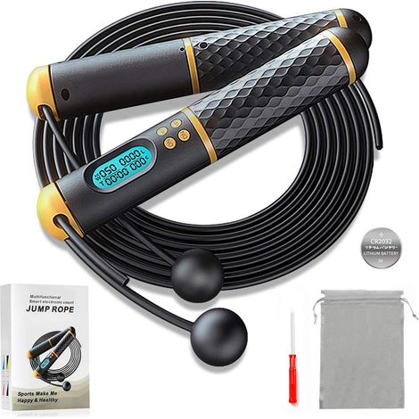Cuerda para saltar, cuerda para saltar inalámbrica + cuerda para saltar de fitness de 2,8 m, cuerda para saltar con contrapeso – asas lastradas, longitud ajustable – cuerda para saltar inalámbrica par (1/5)