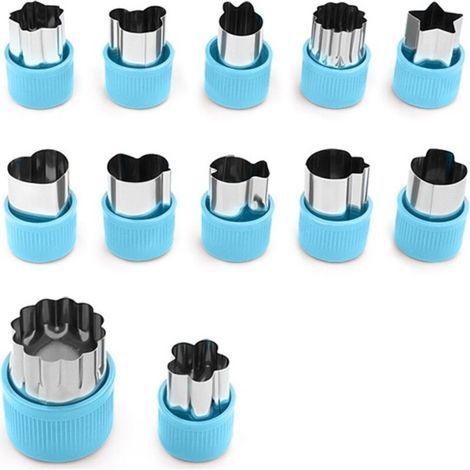 Ensemble de 12 emporte-pièces – Petits emporte-pièces – Mini emporte-pièces – En acier inoxydable et silicone, parfaits pour la pâtisserie, la pâte à sucre, les fruits et légumes – Bleu (1/5)