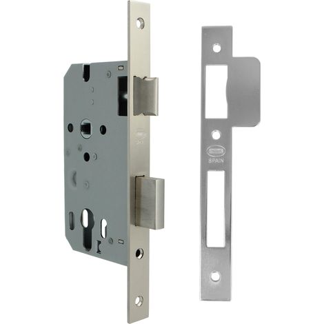 Serrure à encastrer 335 pour portes en bois, 50/70 mm, acier chromé mat, pêne réversible, sans cylindre ni rosace (1/5)