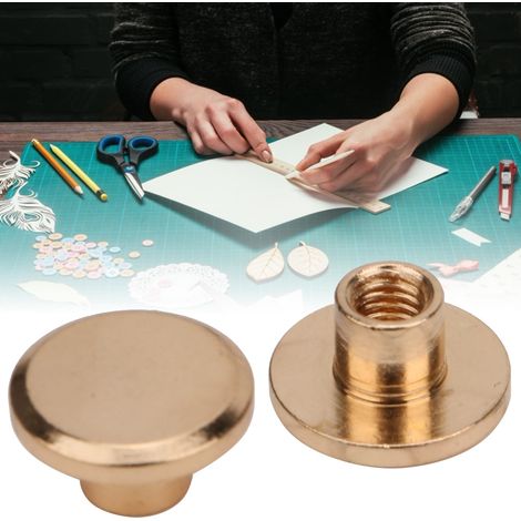 50 jeux de vis à riveter à tête plate en laiton de 6,5 mm pour la fabrication artisanale de produits en cuir, avec dos de vis doré.
