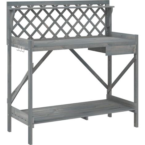 Banc de rempotage avec treillis gris bois massif de sapin