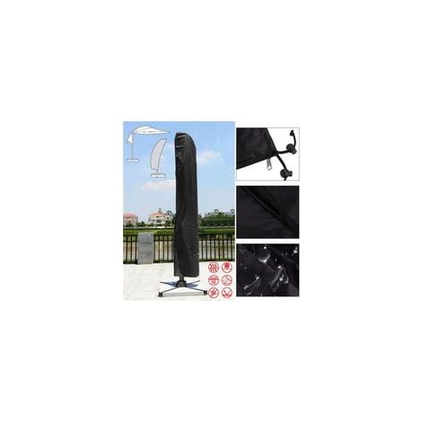 Housse de parasol noire 265 x 50/70 cm – Tissu polyester Oxford 210D imperméable – Résistante aux UV et aux déchirures – Mât télescopique (1/5)