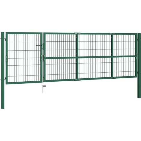 INLIFE Portail de clôture de jardin avec poteaux 350x100 cm Acier Vert (1/4)