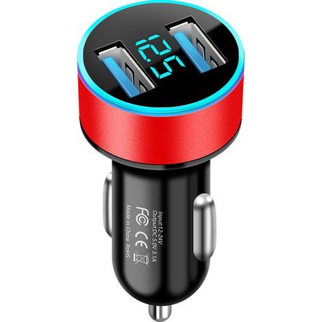 Cargador de coche AIDUCHO 3.1A USB de doble puerto 12V/24V con voltímetro LED digital rojo (1/5)