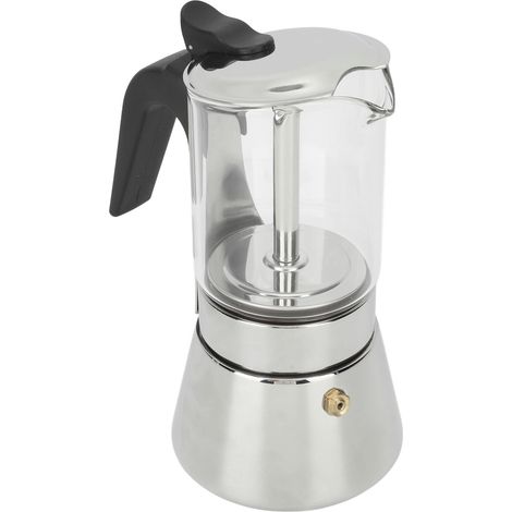 Cafetière Moka Greca Inox Acier Corps Transparent Cafetière Italienne pour Cuisinière Maison Bureau Café 160ml (1/5)