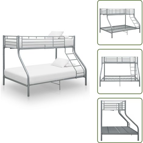 Letto per Cameretta - vidaXL Letto a Castello Grigio in Metallo 140x200 cm/90x200 cm - Letto con Scala