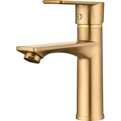 Rubinetto Lavabo Oro, Miscelatore Monocomando Bagno, Design Moderno Elegante, in Acciaio Inox, Facile Installazione (1/5)