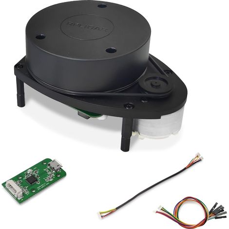 Escáner con sensor LIDAR Slamtec RPLIDAR A1 2D de 360 grados y radio de escaneo de 12 metros para evitación de obstáculos y navegación de robots.