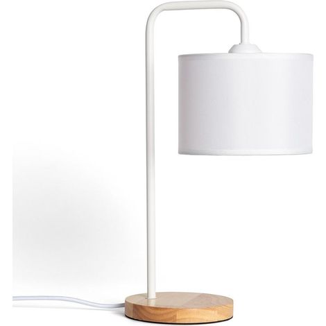 Lampe à Poser Bois et Tissu Diyara Blanc (1/5)