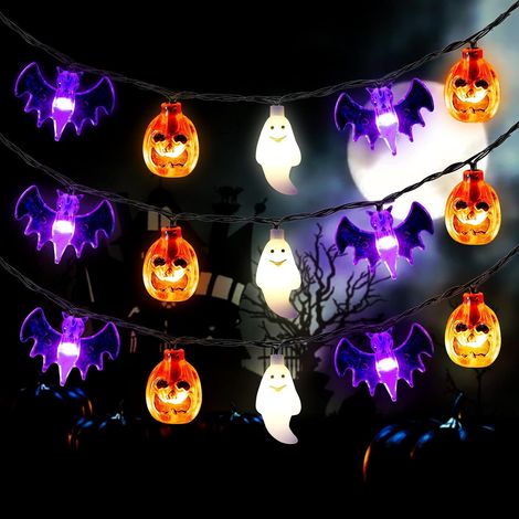 Guirlande lumineuse Halloween à piles 20 pieds 30 LED citrouille chauve-souris fantôme lumières avec minuterie – 8 modes d'éclairage lumières de décoration d'Halloween (1/5)