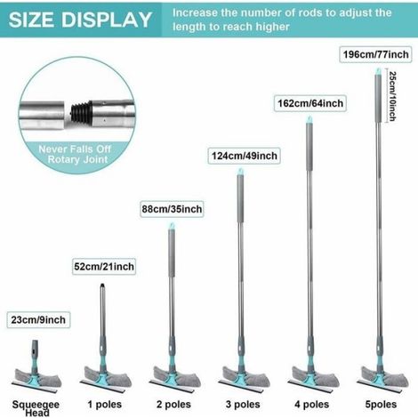 Raclette Vitre - Manche Telescopique Acier Inoxydable 196 Cm - Pour Vitres Interieures Et Extérieures - 2 Chiffons Microfibre - 1 Joint Pliable (1/5)