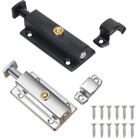 2 Pièces Verrou Porte Interieure, Serrure de Porte de Salle de Bain avec Bouton à Ressort, Argent, Noir Serrure de Porte Automatique 4 Pouces/100mm, pour Sécuriser Porte de Chambres, Placards (1/5)