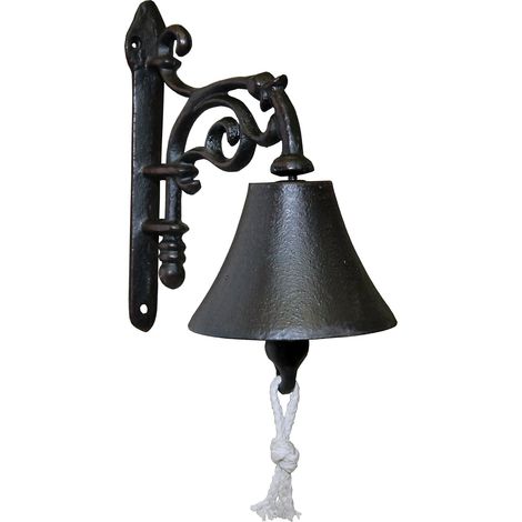 1 Cloche de porte, Fonte faite main, Motif floral, Marron foncé antique, Décoration entrée jardin (1/4)