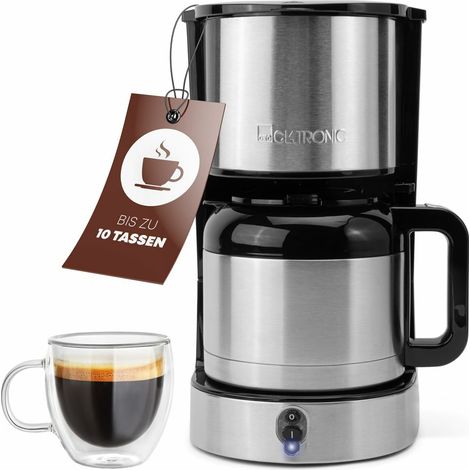 Clatronic, cafetera acero inoxidable, protección antigoteo, portafiltro, jarra termo 1,2L, KA3805, acero inoxidable/negro (1/2)