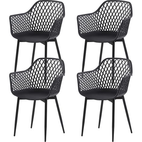 H.J WeDoo Chaise de Jardin Lot de 4, Chaise de Jardin Exterieur, Coque en PP, Structure en métal, accoudoirs, Patins réglables en Hauteur, Charge maximale 120 kg, Noir (1/5)