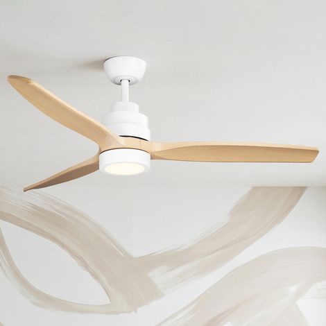 Parrot Uncle Ventilateur de plafond LED 132 cm avec pales effet bois ABS, moteur DC silencieux, télécommande, 6 vitesses, lumière dimmable, fonction été-hiver pour salon chambre