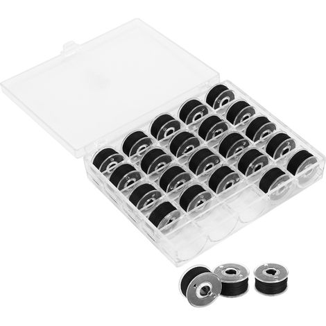 Boîte à canettes noire à 25 compartiments avec fil, fil à coudre de haute qualité, ensemble de canettes en coffret (1/5)