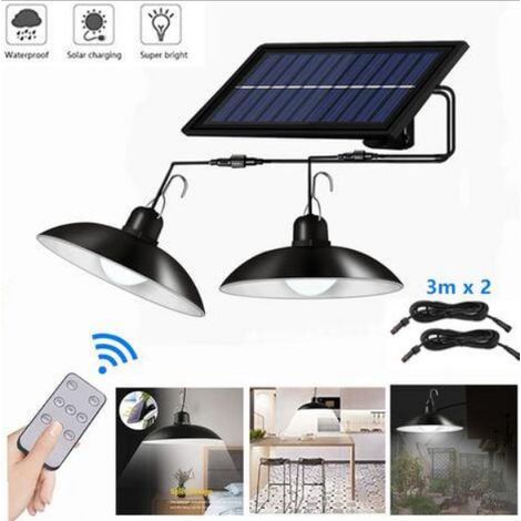 Solaire lampes Lustre solaire avec télécommande étanche 2 têtes câble 3 m - lumière blanche (1/4)