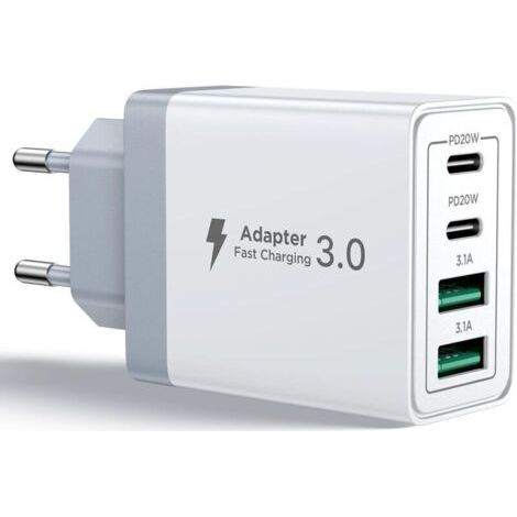 40W 4-Port USB C Charger – 20W PD and QC 3.1A Fast Charger – Compatible iPhone, iPad, Samsung Galaxy – Flame Retardant ABS Material (1/5)