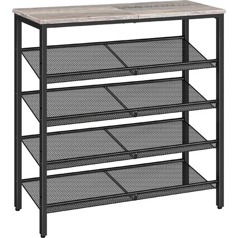 Étagère à Chaussures, Porte-Chaussures à 5 Niveaux, Meubles à Chaussures, réglable en Maille métallique, Gain de Place, pour Entrée, Salon, Chambre, Industriel, Grège et Noir (1/5)