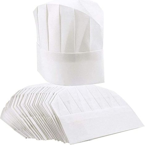 Lot de 20 toques de chef en papier pour enfants et adultes, blanches et ajustables. (1/5)