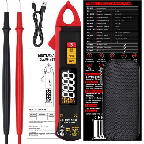 Multimètre à pince BSIDE UX1, détecteur de tension sans contact, ampèremètre automatique (AC/DC 100A), 6000 compteurs, interface USB-C.