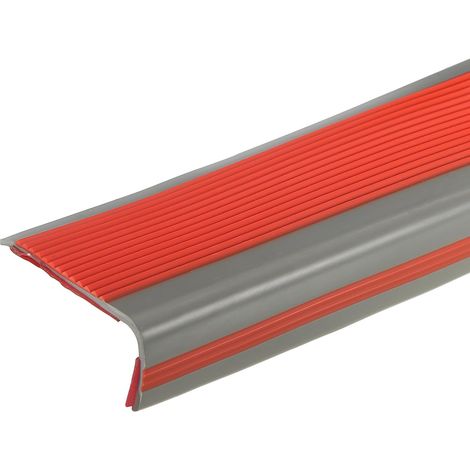 Nez de Marche de 3,2 Pieds, Profilé de Bord de Marche Auto-Adhésif en PVC de 3mm, Protecteur de Bords d'Escalier en Forme de L pour Escalier Intérieur et Extérieur, Rouge/Gris (1/5)