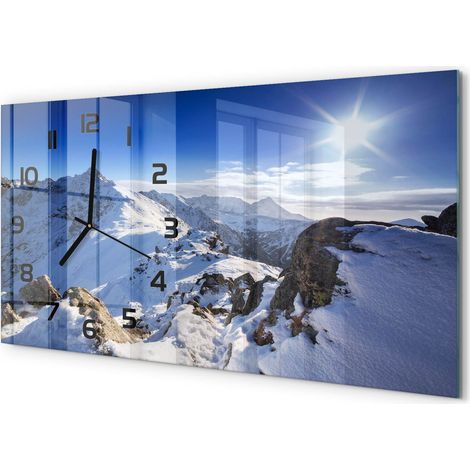Horloge Murale Salon 60x30 cm Panoramique Verre Trempé Décoration Murale Le sommet des Tatras (1/5)