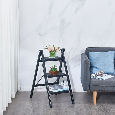 Escabeau 3 Marches Pliable Métal Plastique Robuste pour Livres Vases Présentoir, Étagère 3 Niveaux, Coloris Personnalisable (1/3)