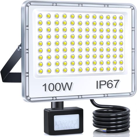 Projecteur LED Exterieur Detecteur de Mouvement 100W, 10000LM 6500K Spot LED Extérieur Detecteur de Mouvement, IP67 Etanche Eclairage pour Jardin, Patio, Garage, Porte (1/5)