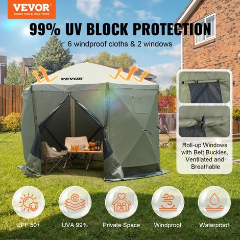Tonnelle pop-up, 3,05x3,05 m, tente à moustiquaire escamotable polygone à 6 côtés, abri solaire à réglage rapide avec 6 toiles coupe-vent amovibles, fenêtres en maille, sac de transport, vert (1/5)
