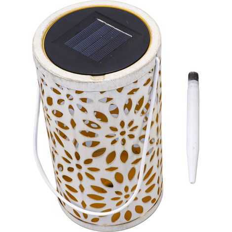 Solarbetriebene, zylinderförmige Lampe mit ausgehöhltem Blumendesign zur Dekoration von Gartenwegen und Terrassen. (1/5)