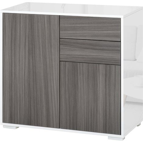 Mobile Multiuso 79x36x74 cm 2 Cassetti 2 Ante Grigio e Bianco (1/5)