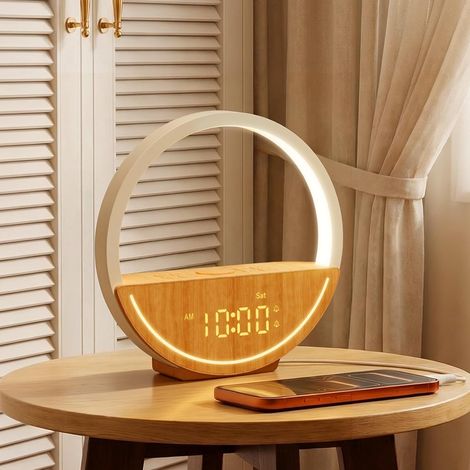 Lampe de Chevet et Réveil Simulateur d'Aube, Veilleuse Tactile avec Charge USB, 20 Sons Relaxants & Bruits Blancs