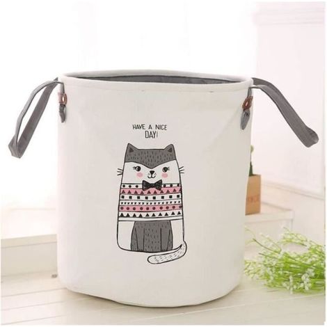 Paniers à Linge - Motif Chat Rose - Lin et EVA - 35x40cm - Sac de Rangement Enfant (1/4)
